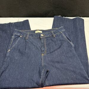 Oat New York Pleated Hi-Rise Wide Leg Jeans Size 12